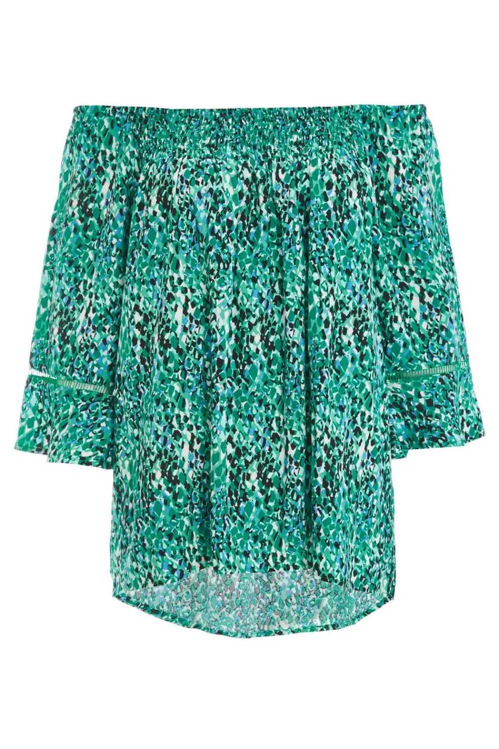 Quiz Bardot Tops|Tops>Green Leopard Print Bardot Top
