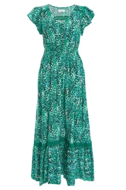 Quiz Summer Clothes|Crochet>Green Leopard Print Crochet Trim Midaxi Dress