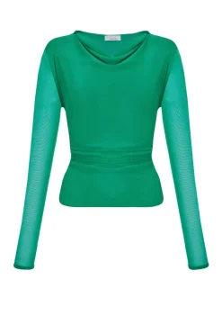 Quiz Going Out Tops|Workwear>Green Mesh Long Sleeve Top