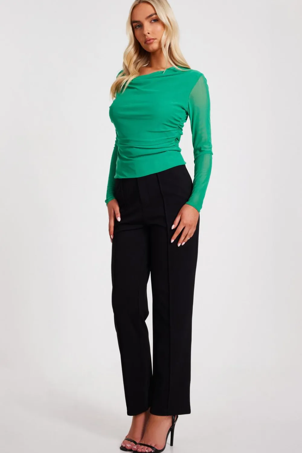 Quiz Going Out Tops|Workwear>Green Mesh Long Sleeve Top