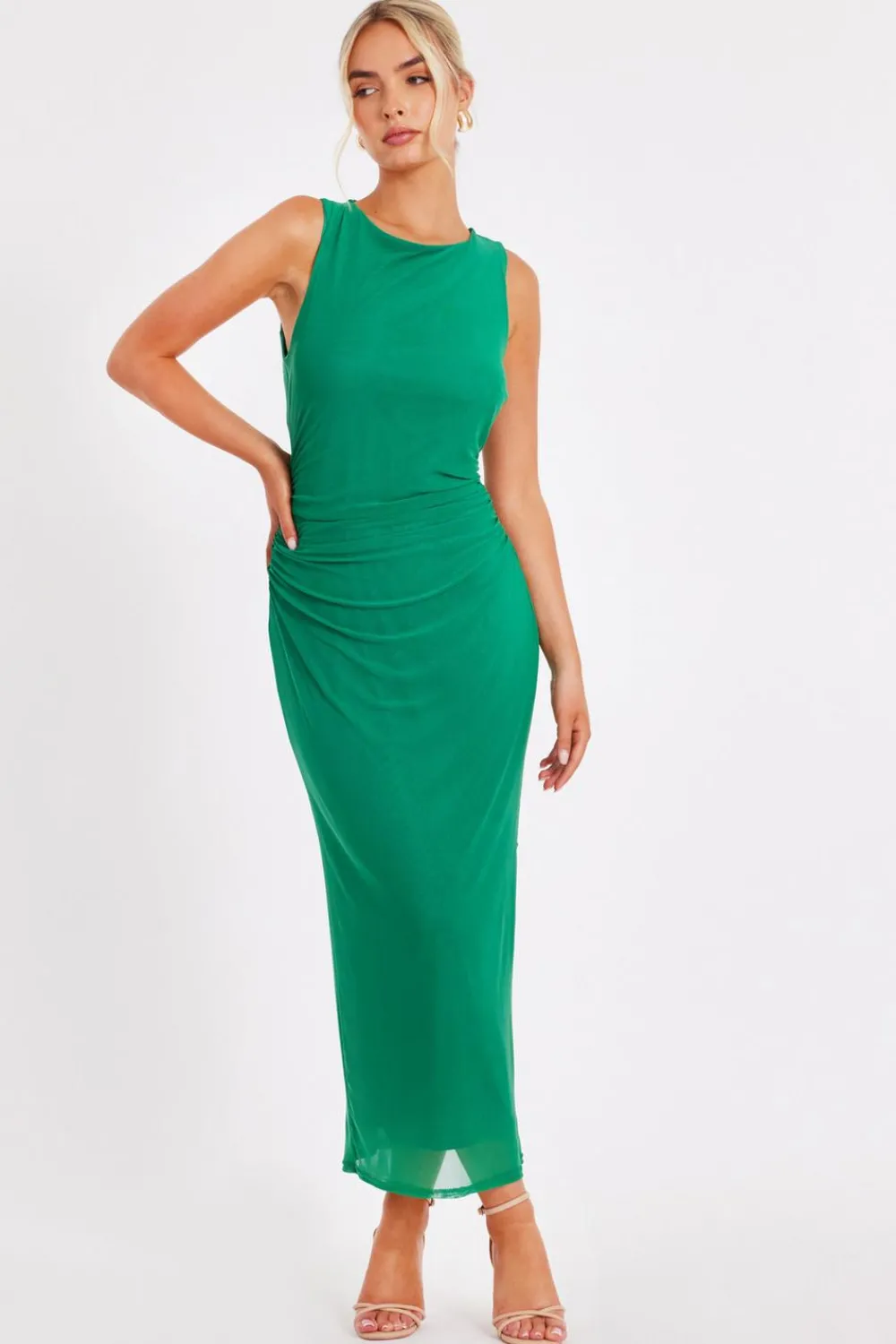 Quiz Summer Clothes|Holiday>Green Mesh Midaxi Dress