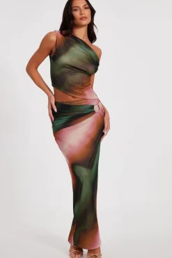 Quiz Summer Clothes|Skirts>Green Mesh Ruched Maxi Skirt