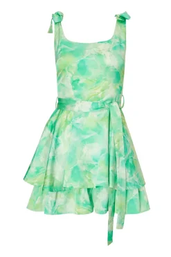 Quiz Playsuits|Day At The Races>Green Tie Dye Bow Strap Playsuit