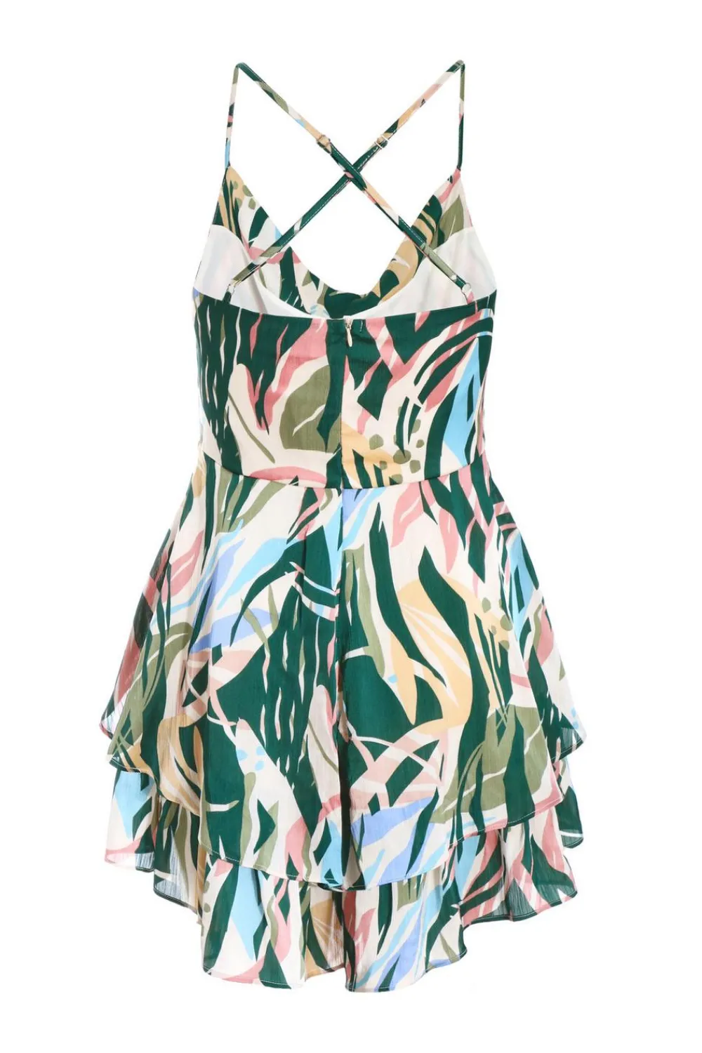 Quiz Playsuits|Summer Clothes>Green Tropical Print Satin Playsuit