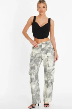Quiz Summer Clothes|Casual Clothing>Grey Camo Print Cargo Trouser