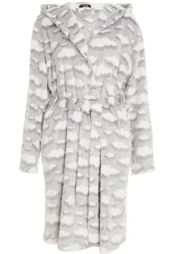 Quiz Nightwear>Grey Cloud Print Fleece Robe