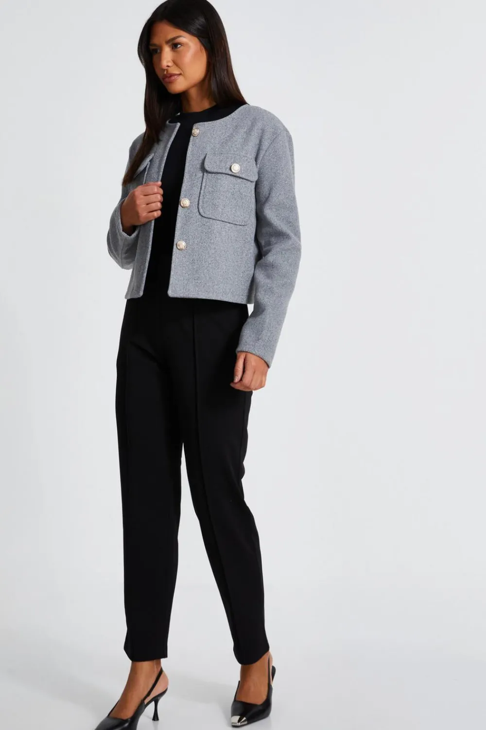 Quiz Workwear|Jackets & Coats>Grey Cropped Jacket