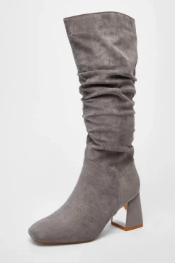 Quiz Occasion Shoes|Heels>Faux Suede Ruched Heeled Boots