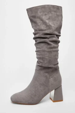 Quiz Occasion Shoes|Heels>Faux Suede Ruched Heeled Boots