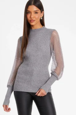 Quiz Knitwear|Jumpers>Knit Diamante Sleeve Jumper