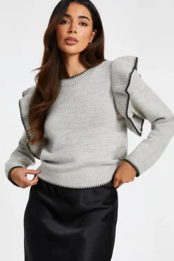 Quiz Knitwear|Jumpers>Knitted Frill Sleeve Jumper