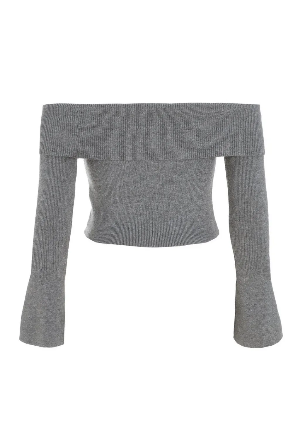 Quiz Crop Tops|Bardot Tops>Grey Ribbed Bardot Jumper