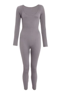 Quiz Jumpsuits|Casual Clothing>Ribbed Long Sleeve Jumpsuit