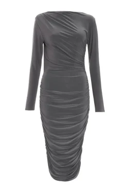 Quiz Midi Dresses|Going Out Dresses>Grey Ruched Bodycon Midi Dress