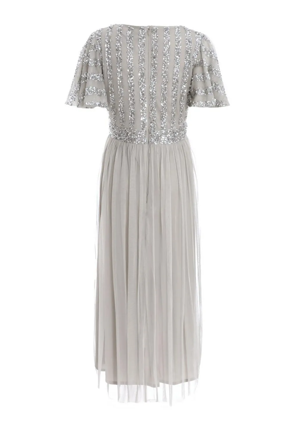 Quiz Evening Dresses|Wrap Dresses>Grey Sequin Wrap Tulle Midi Dress