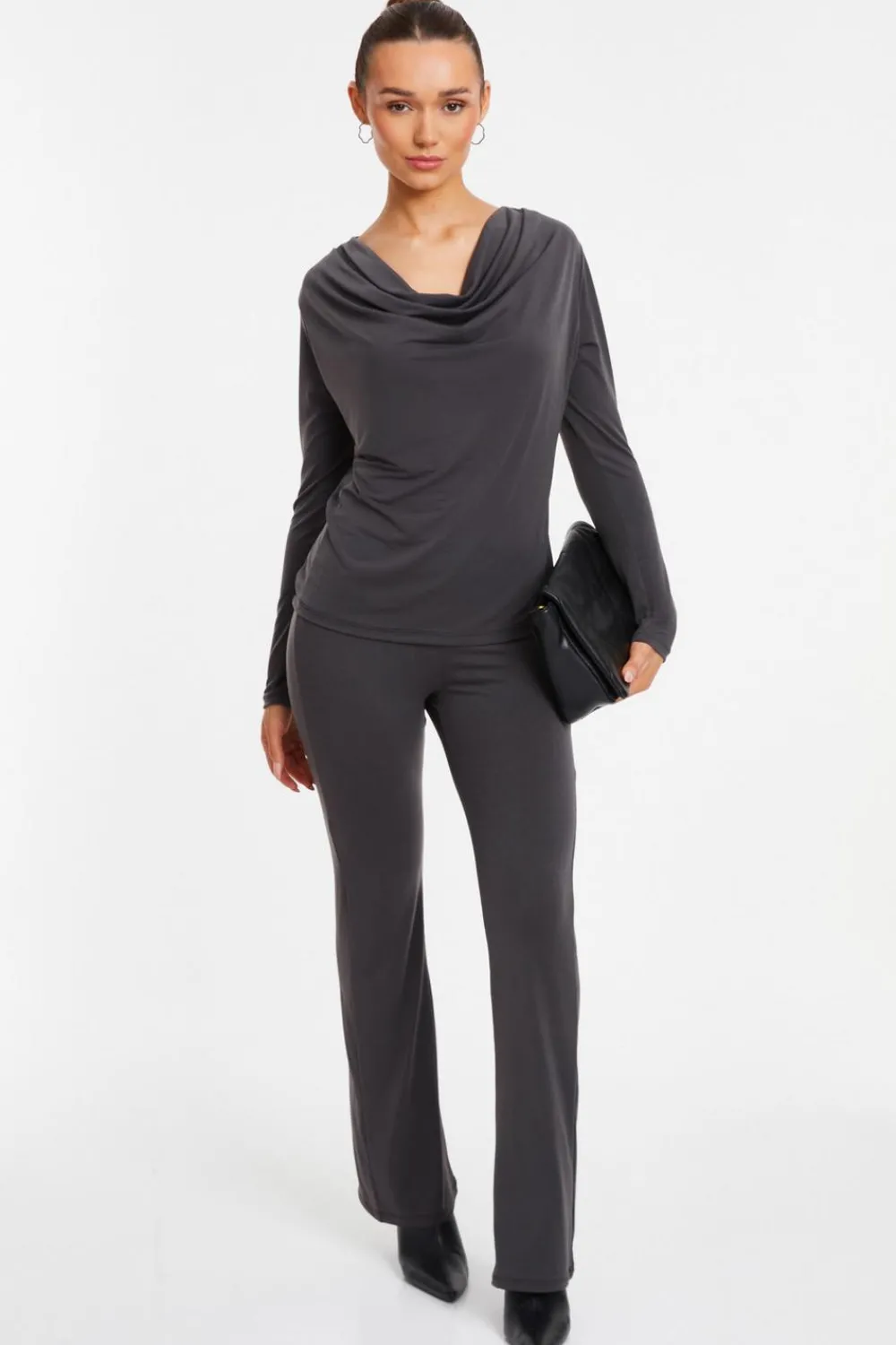 Quiz Trousers|Casual Clothing>Grey Stretch Wide Leg Trousers