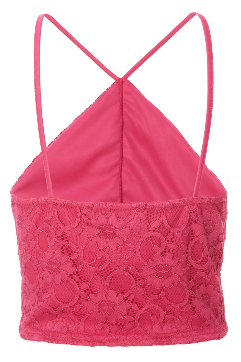 Quiz Summer Tops|Going Out Tops>Hot Pink Lace Crop Top