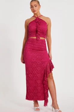 Quiz Summer Clothes|Skirts>Hot Pink Lace Midaxi Skirt