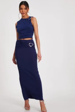 Quiz Skirts|Going Out>Indigo Buckle Detail Maxi Skirt