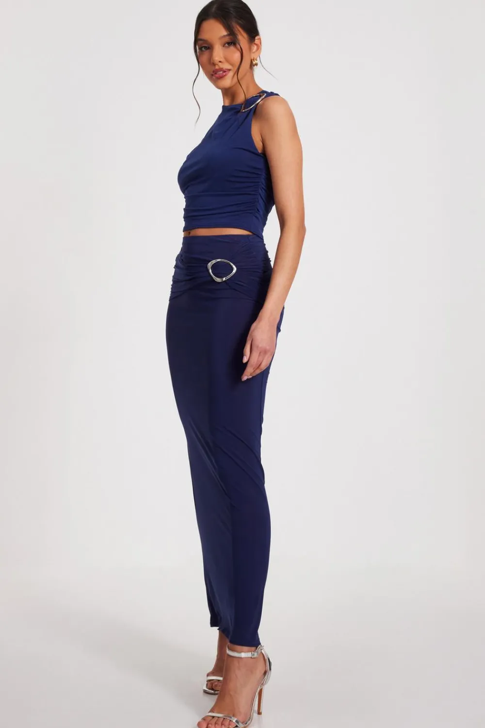 Quiz Skirts|Going Out>Indigo Buckle Detail Maxi Skirt