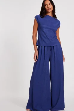 Quiz Going Out Tops|Day Tops>Indigo Crinkle Cowl Back Top