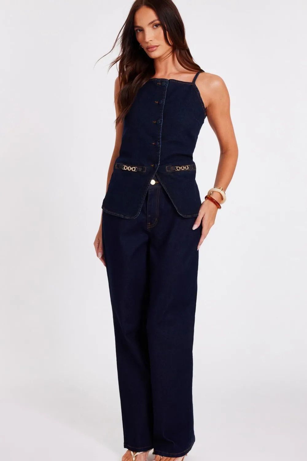 Quiz Waistcoat|Going Out Tops>Indigo Denim Buckle Waistcoat