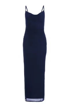 Quiz Evening Dresses|Midi Dresses>Indigo Mesh Ruched Midaxi Dress
