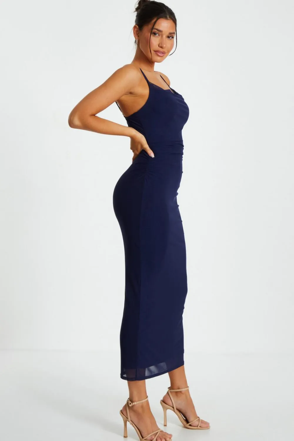 Quiz Evening Dresses|Midi Dresses>Indigo Mesh Ruched Midaxi Dress