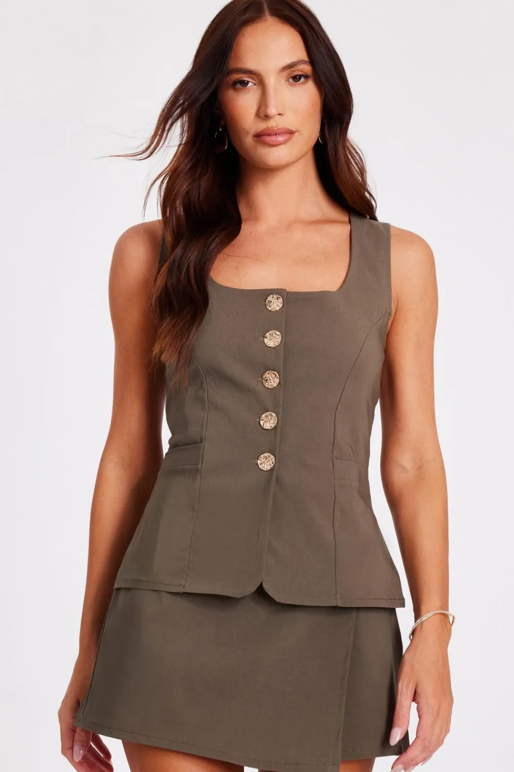 Quiz Workwear|Skirts>Khaki Asymmetric Wrap Skort