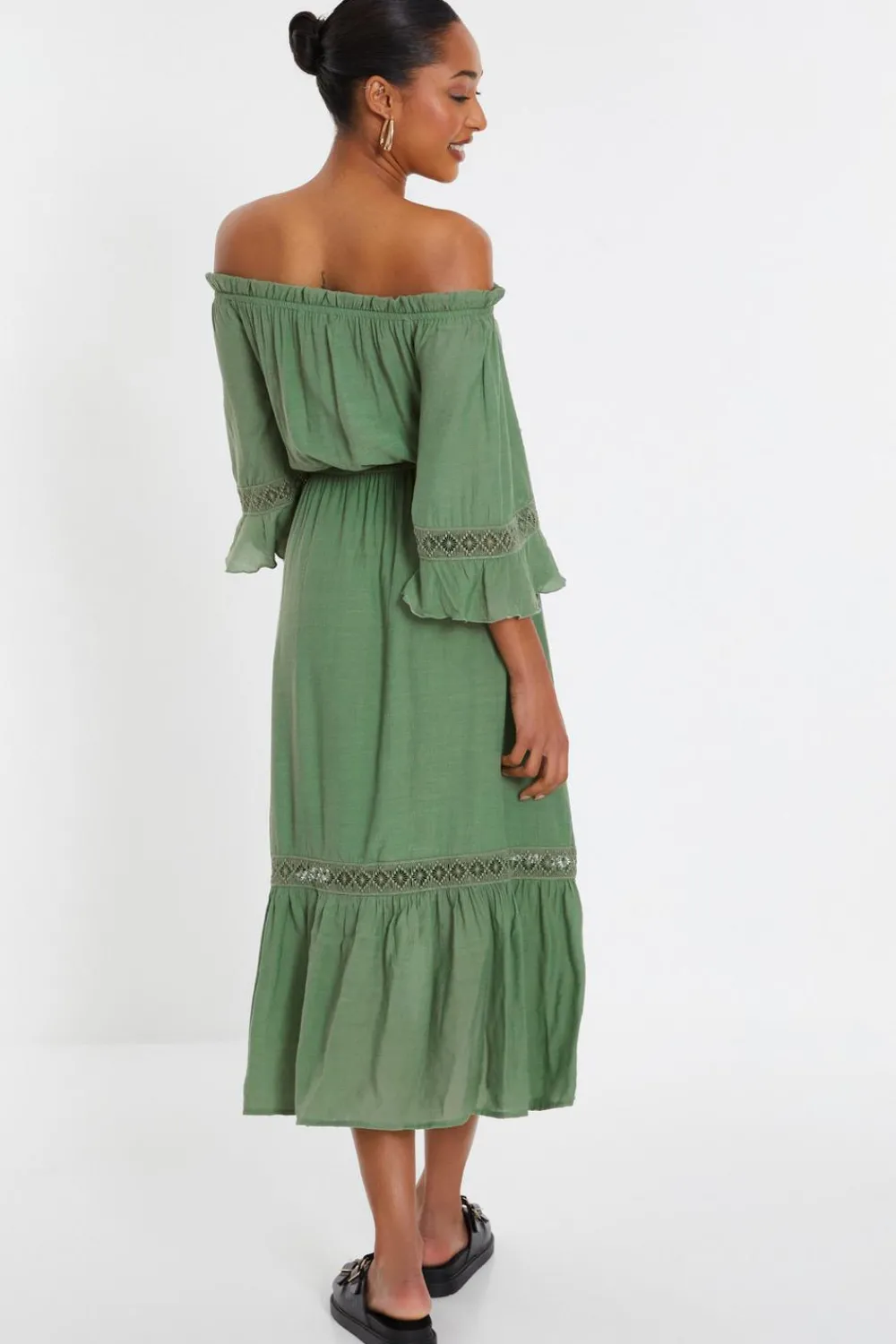 Quiz Crochet|Casual Clothing>Khaki Bardot Crochet Midaxi Dress