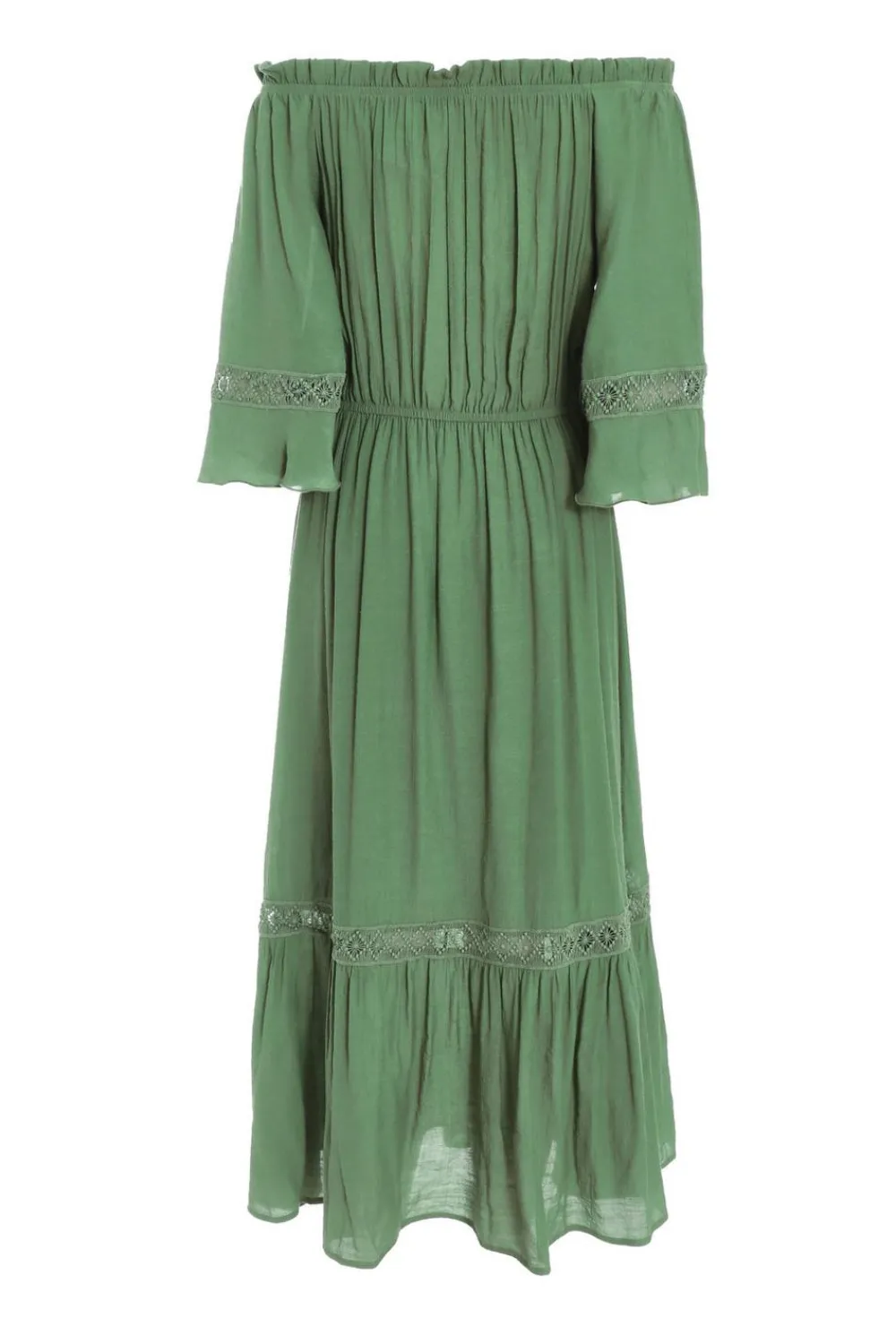 Quiz Crochet|Casual Clothing>Khaki Bardot Crochet Midaxi Dress