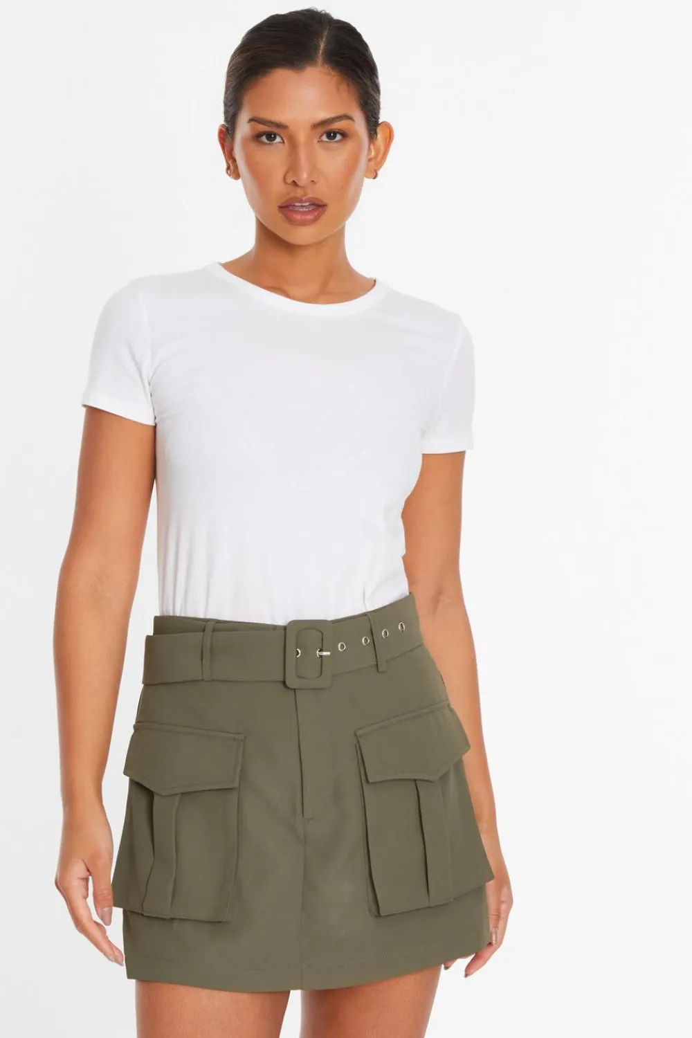Quiz Casual Clothing>Khaki Belted Cargo Skort