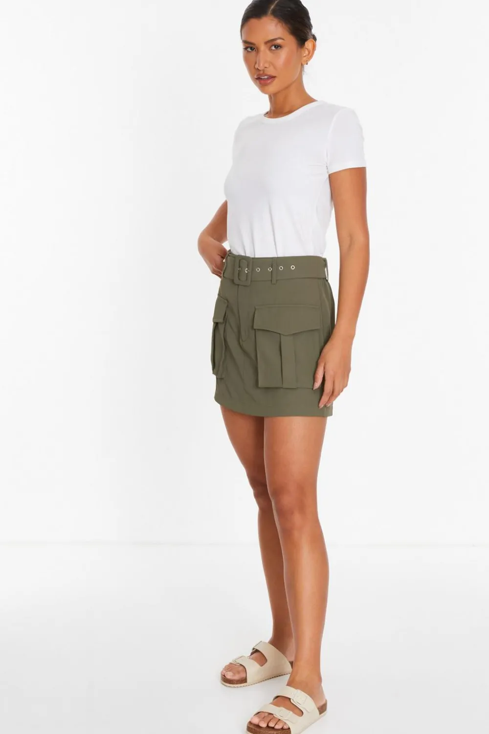 Quiz Casual Clothing>Khaki Belted Cargo Skort