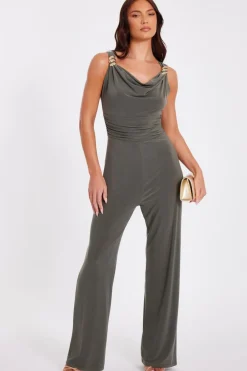 Quiz Going Out Jumpsuits|Evening Jumpsuits>Khaki Buckle Detail Jumpsuit