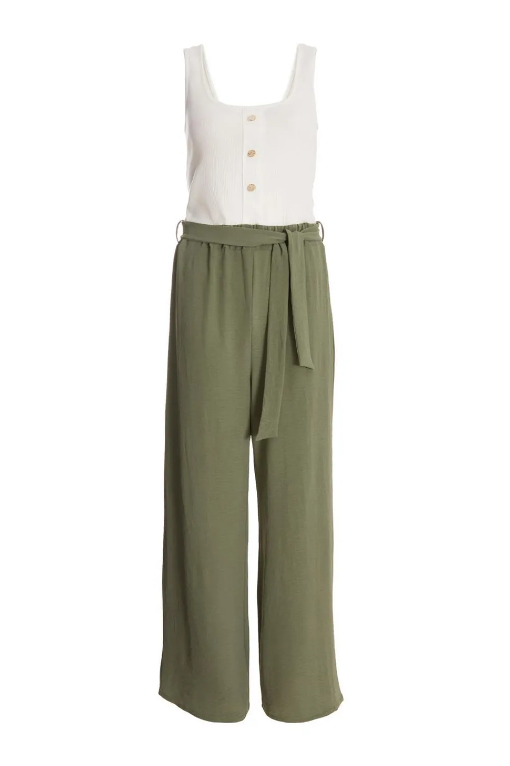 Quiz Summer Jumpsuits|Summer Clothes>Khaki Contrast Ribbed Palazzo Jumpsuit