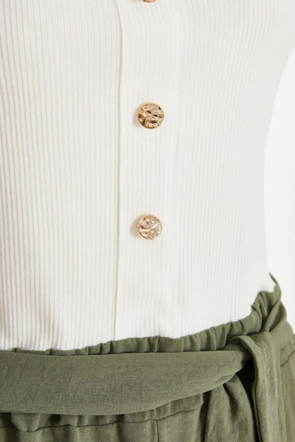 Quiz Summer Jumpsuits|Summer Clothes>Khaki Contrast Ribbed Palazzo Jumpsuit