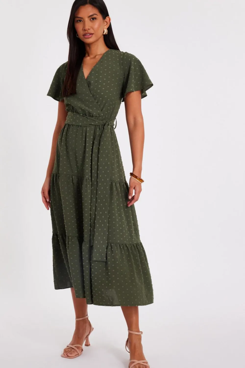Quiz Summer Clothes|Modest>Dobby Tie Waist Midi Dress