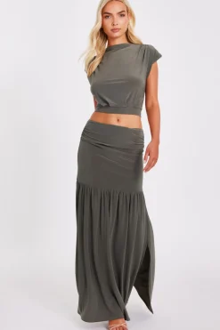 Quiz Summer Clothes|Skirts>Khaki Drop Waist Midaxi Skirt