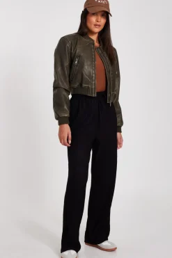 Quiz Modest|Jackets & Coats>Khaki Faux Leather Bomber Jacket