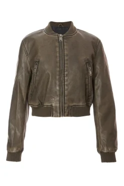 Quiz Modest|Jackets & Coats>Khaki Faux Leather Bomber Jacket