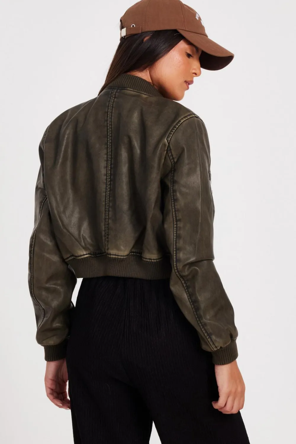 Quiz Modest|Jackets & Coats>Khaki Faux Leather Bomber Jacket
