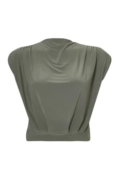 Quiz Summer Tops|Going Out Tops>Khaki High Neck Crop Top