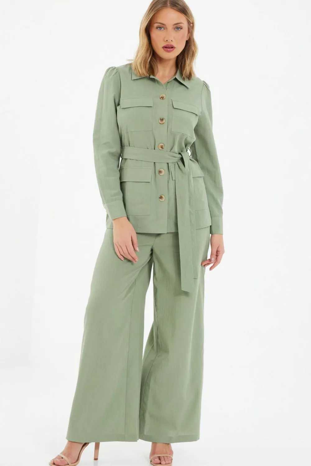 Quiz Jackets & Coats|Co-Ords>Khaki Linen Utility Jacket