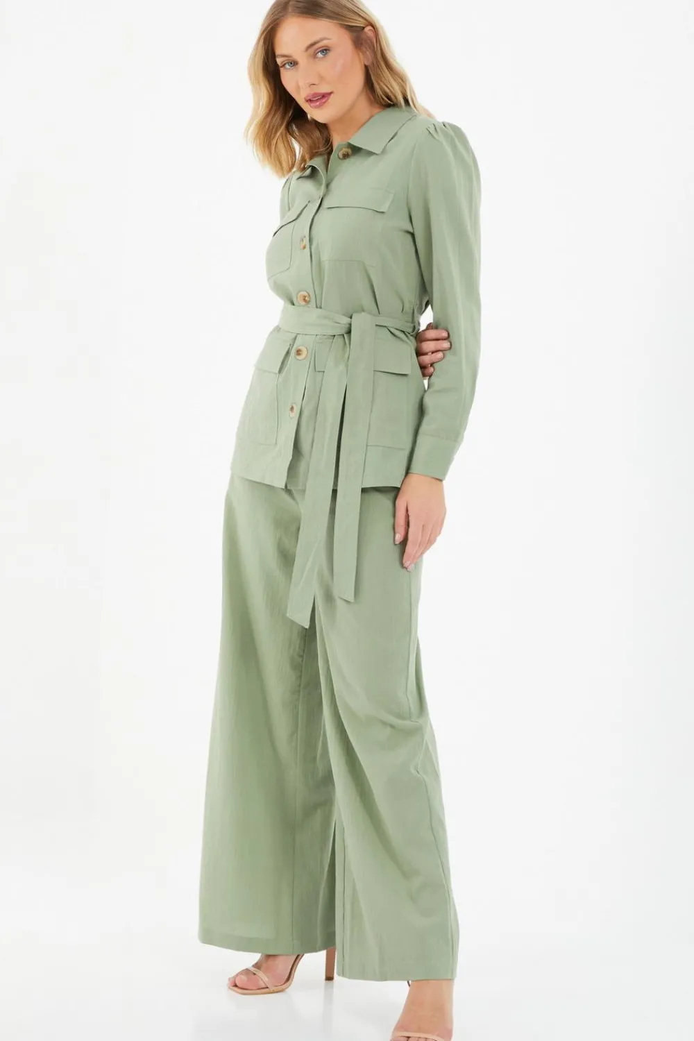 Quiz Jackets & Coats|Co-Ords>Khaki Linen Utility Jacket