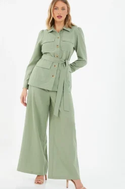 Quiz Trousers|Co-Ords>Khaki Linen Wide Leg Trousers