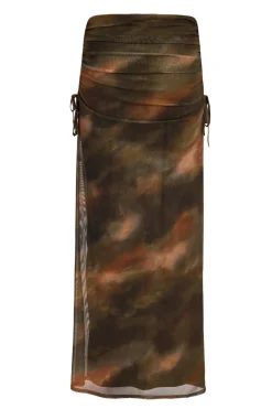Quiz Skirts|Going Out>Khaki Mesh Ruched Midaxi Skirt