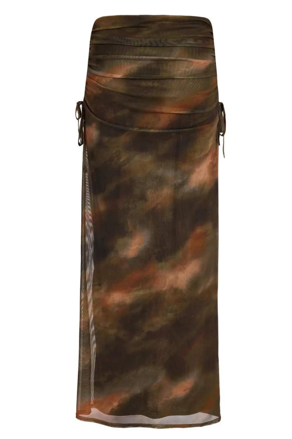 Quiz Skirts|Going Out>Khaki Mesh Ruched Midaxi Skirt