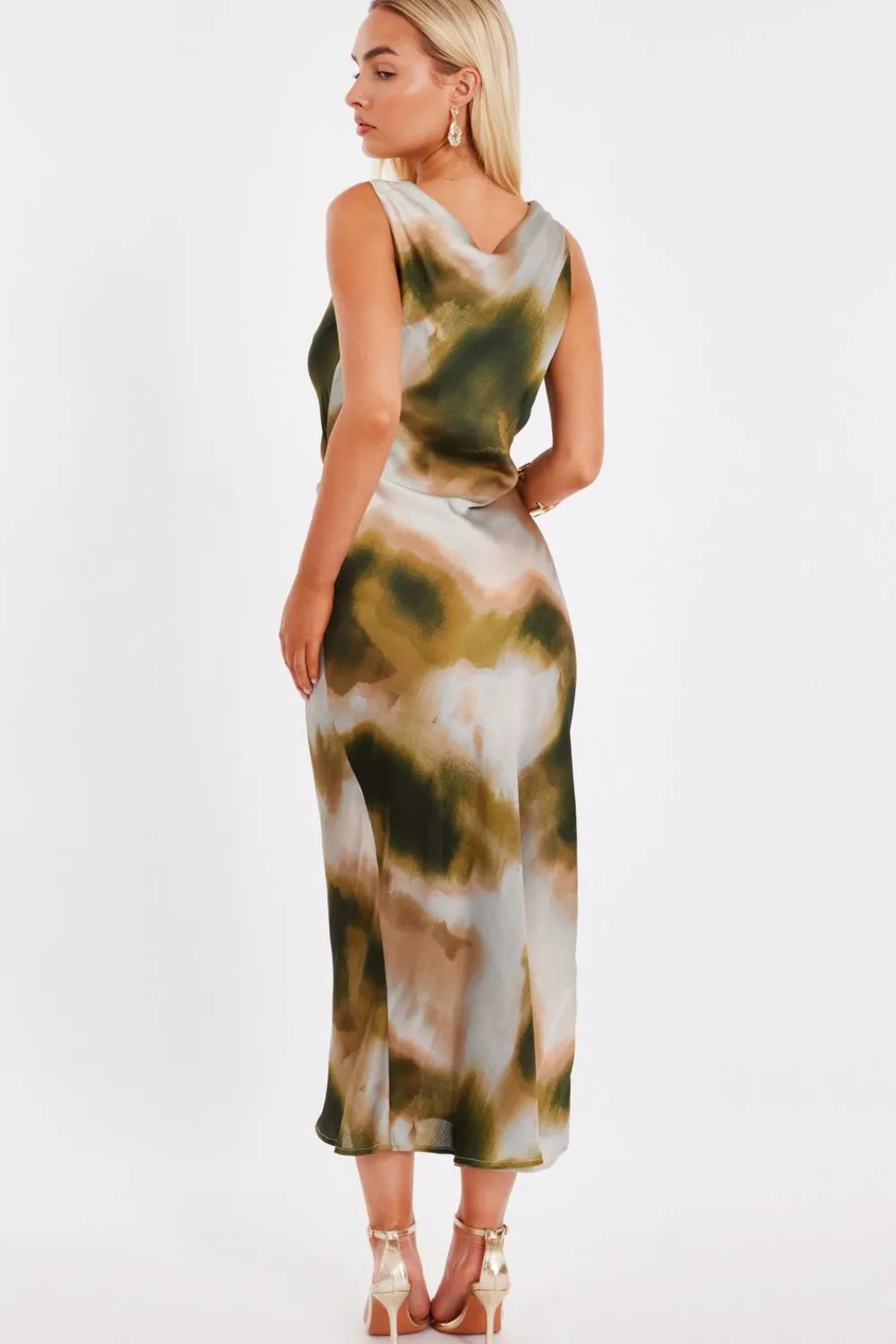 Quiz Day At The Races|Christening Guest>Khaki Printed Satin Midaxi Dress