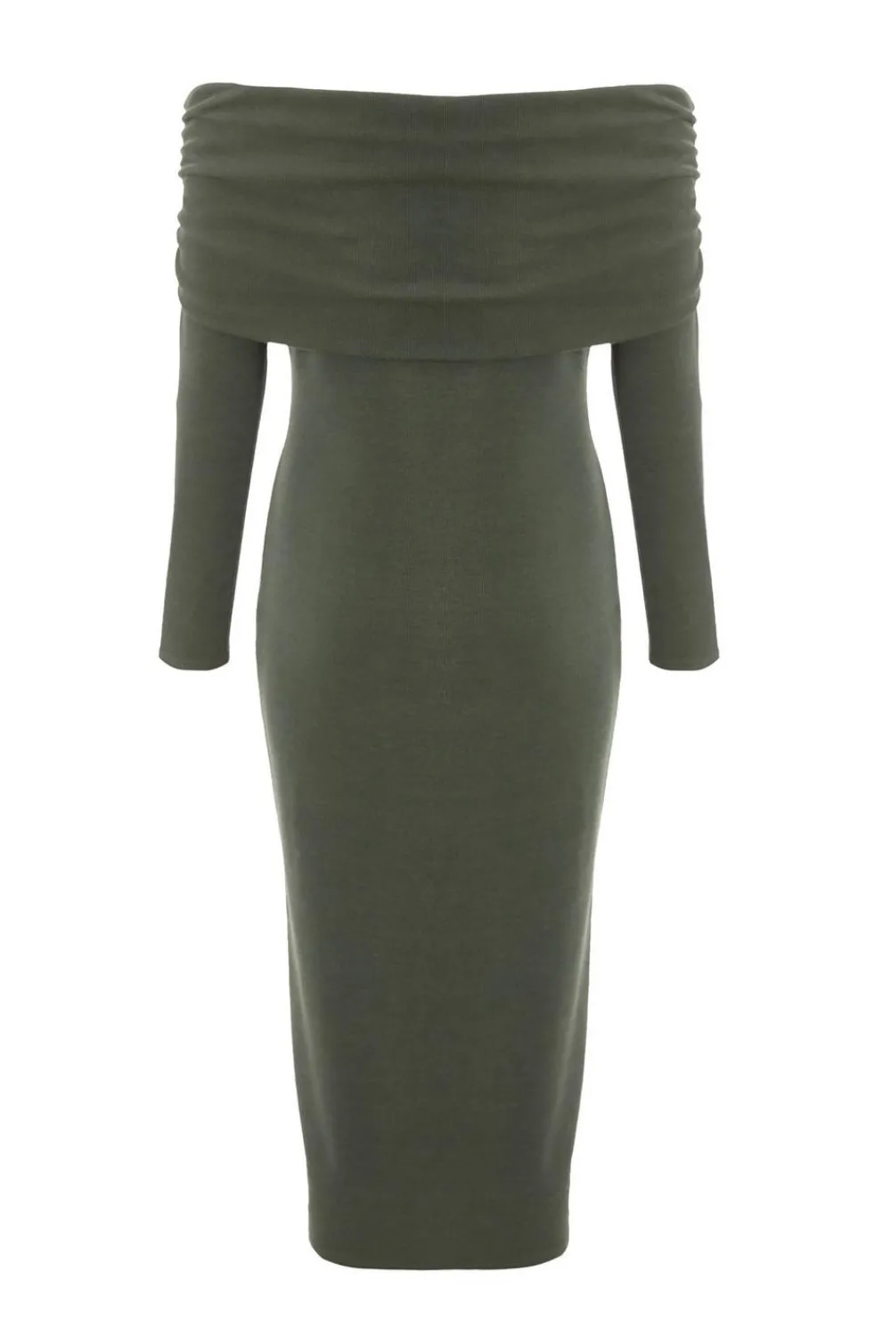 Quiz Workwear|Knitwear>Khaki Ribbed Bardot Midi Dress