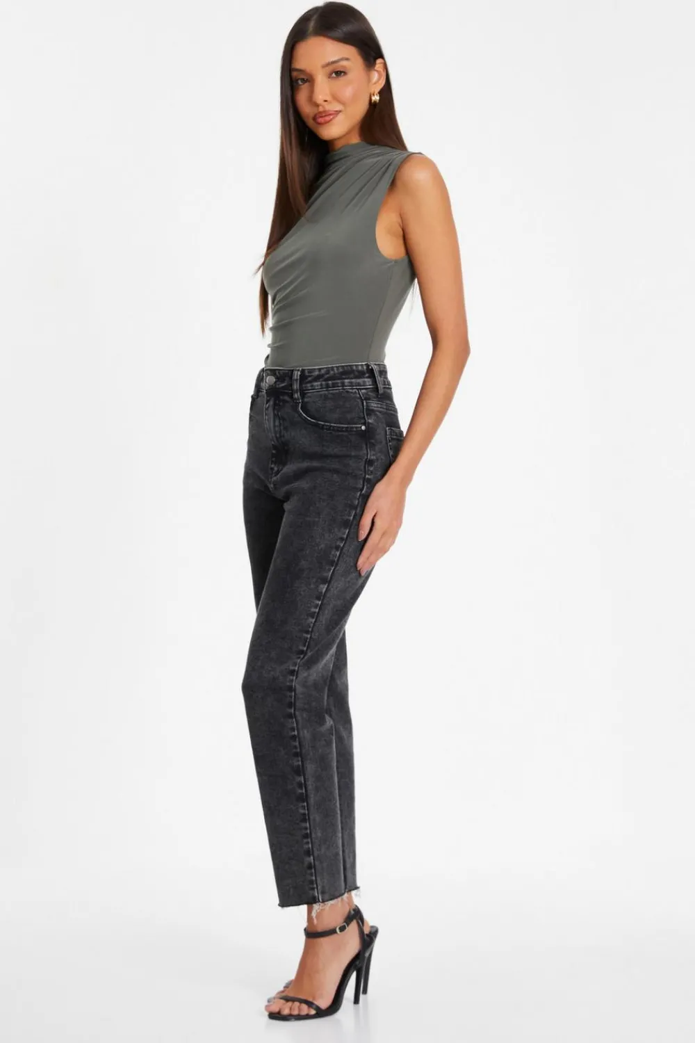 Quiz Day Tops|Bodysuits>Khaki Ruched Sleeveless Bodysuit